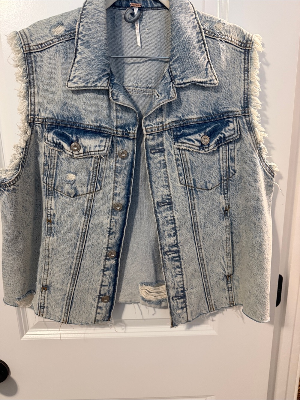 Women’s Light Wash Denim Vest - Classic Sleeveless Jean Jacket by Free People